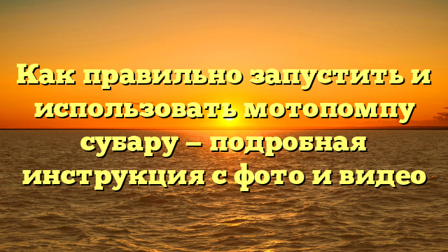 Как правильно запустить и использовать мотопомпу субару — подробная инструкция с фото и видео